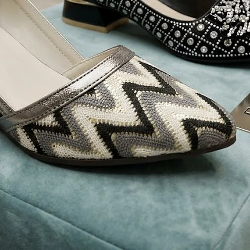 Chevron Woven Wedge Heels – Silver Ankle Strap, detail view 3
