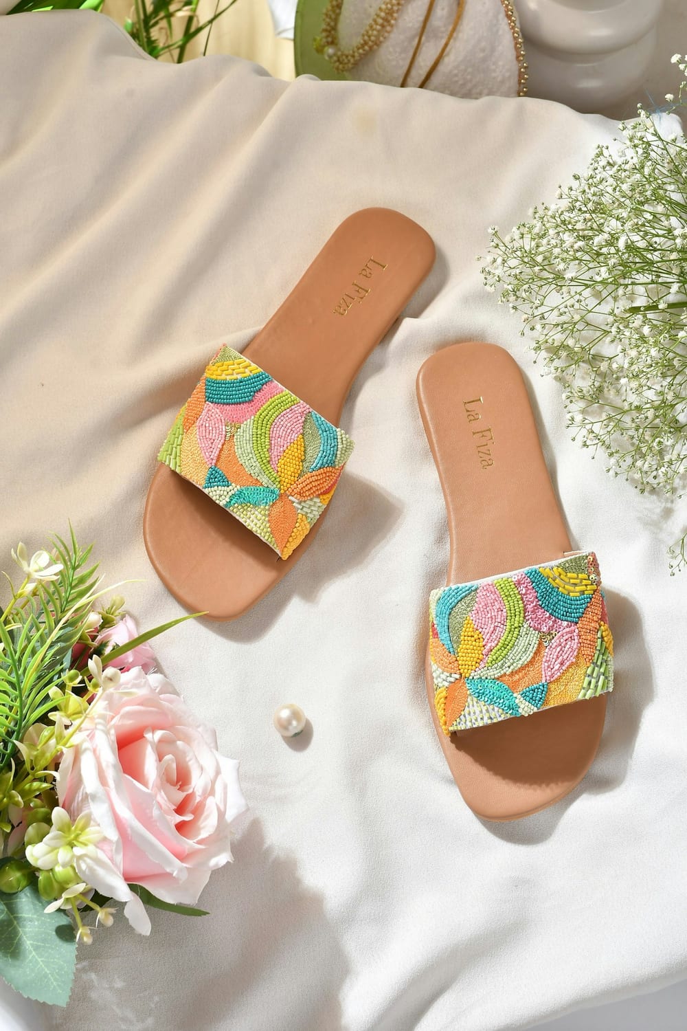 Embroidered Slide Sandals, women's shoes