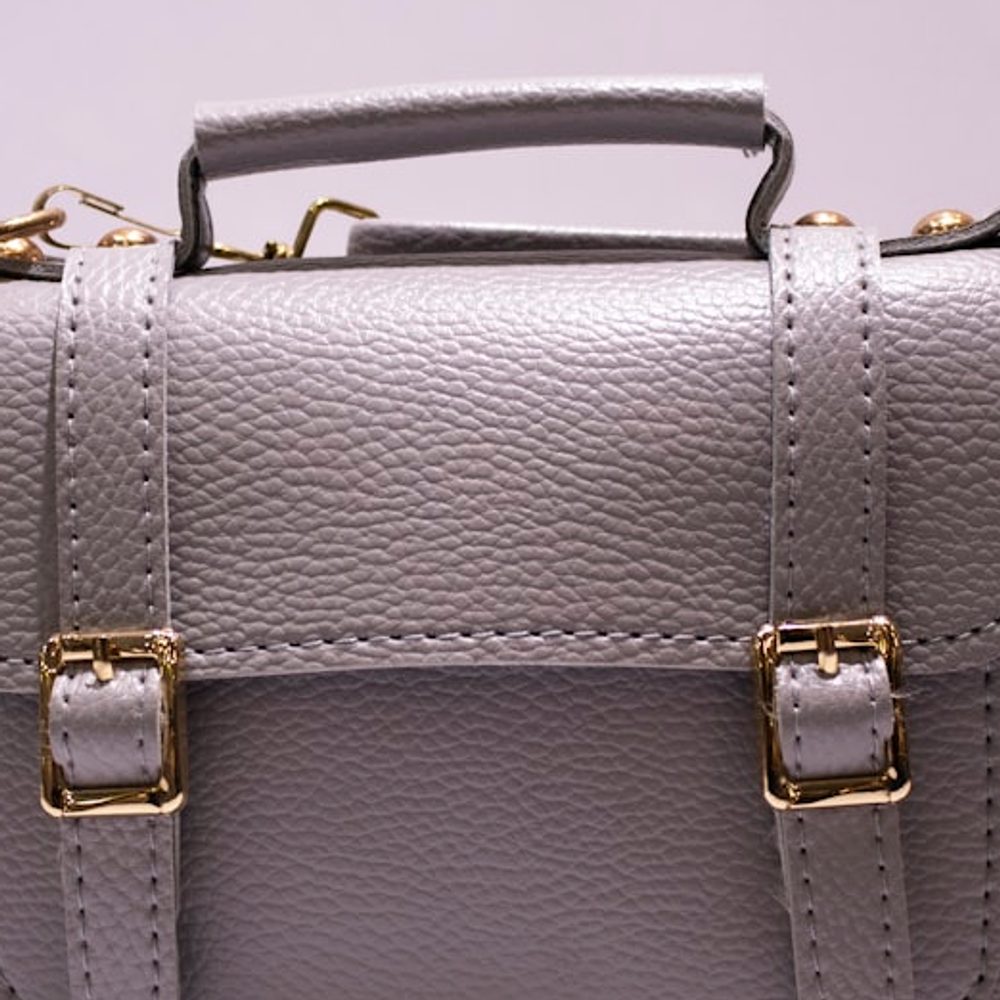 Grey Buckle Satchel, detail view 2