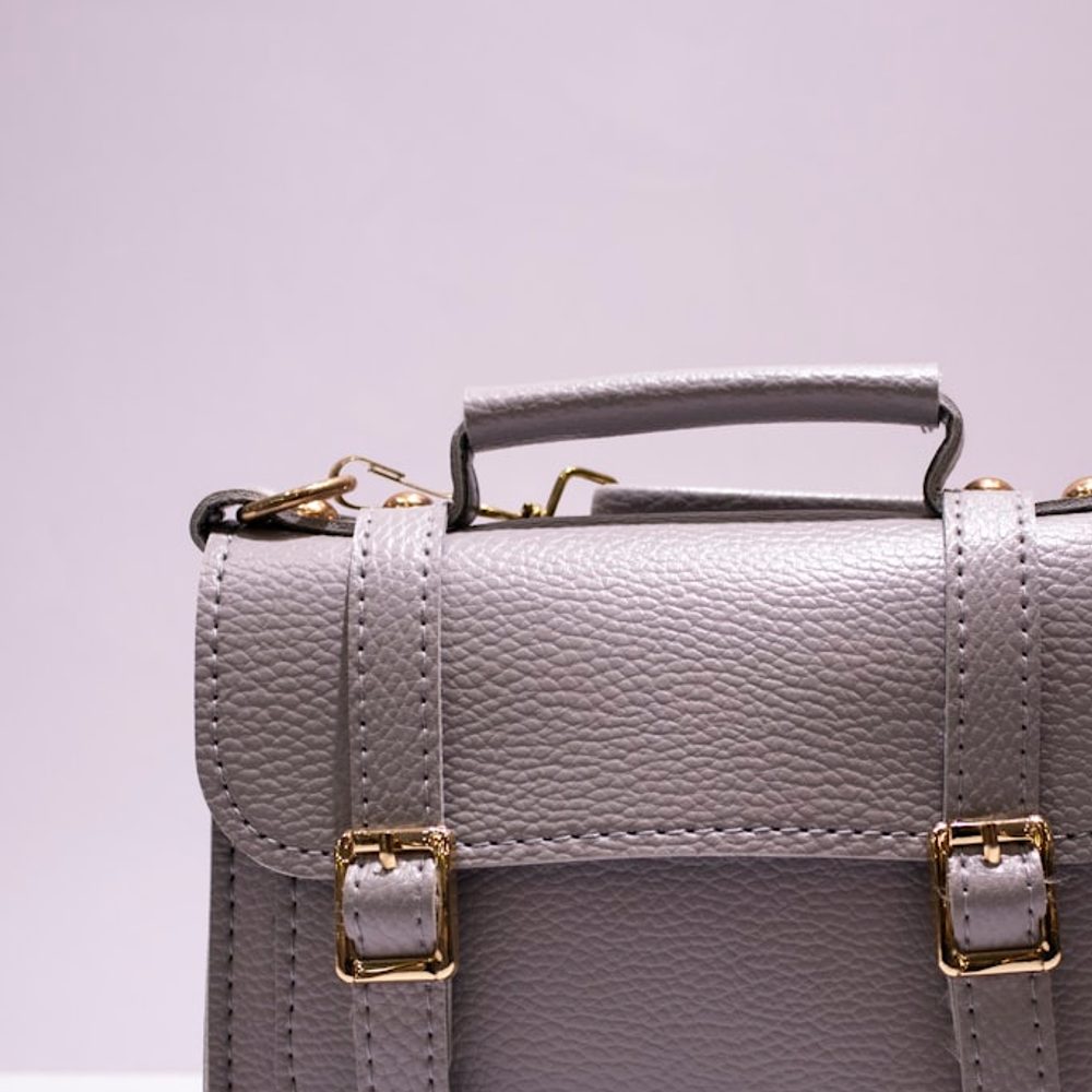 Grey Buckle Satchel, detail view 3