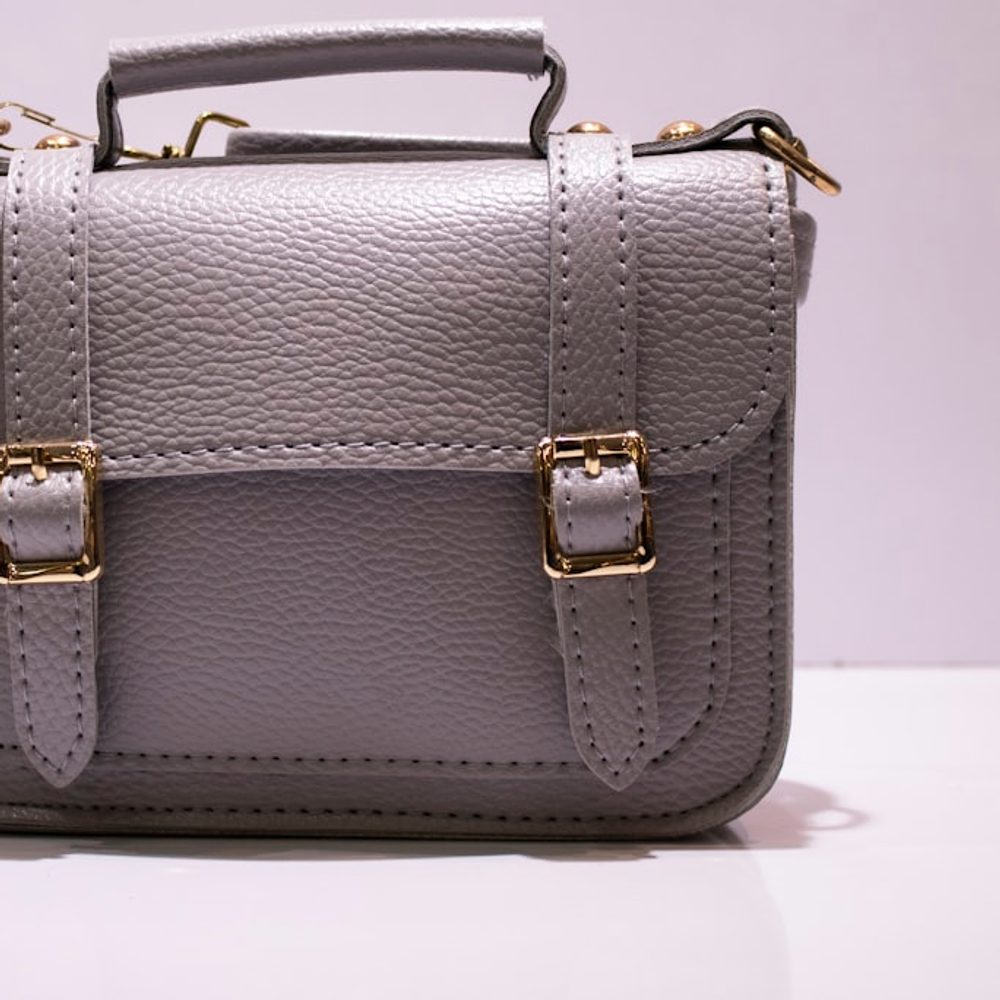 Grey Buckle Satchel, detail view 4